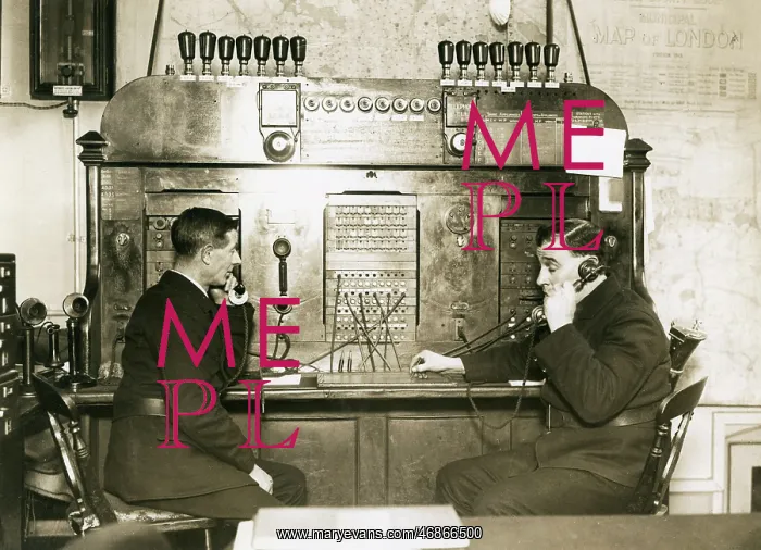 : Two men on switchboard at LFB HQ : Two men on switchboard at LFB HQ