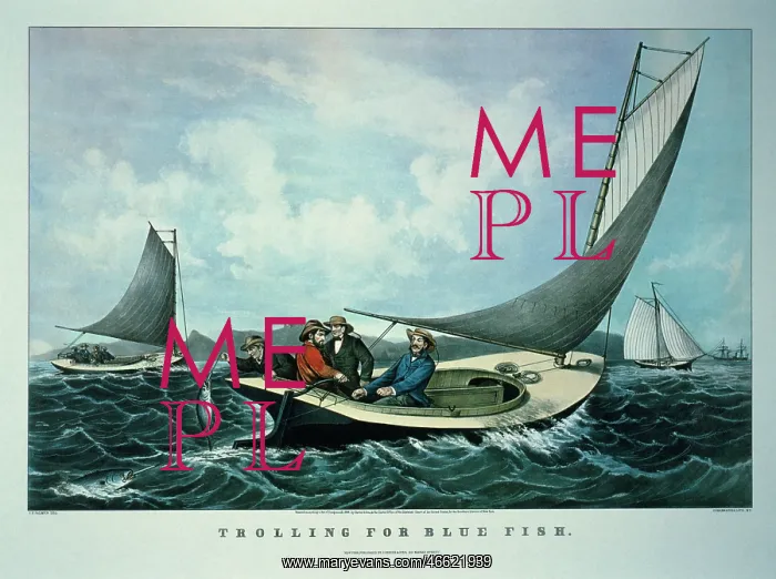 : Four men trolling (trawling) for blue fish : Four men trolling (trawling) for blue fish