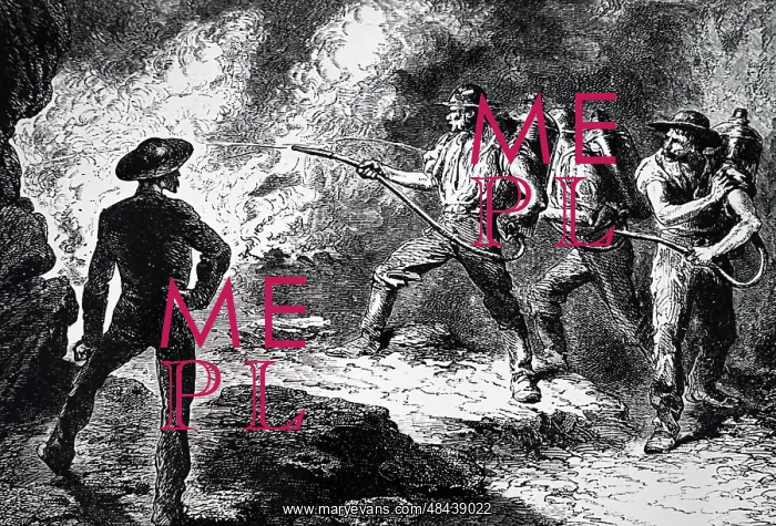 : Men using portable fire extinguishers to fight : Men using portable fire extinguishers to fight