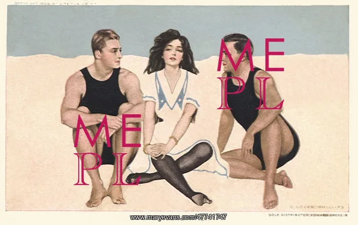 : Two Men and a woman on a sandy beach : Two Men and a woman on a sandy beach