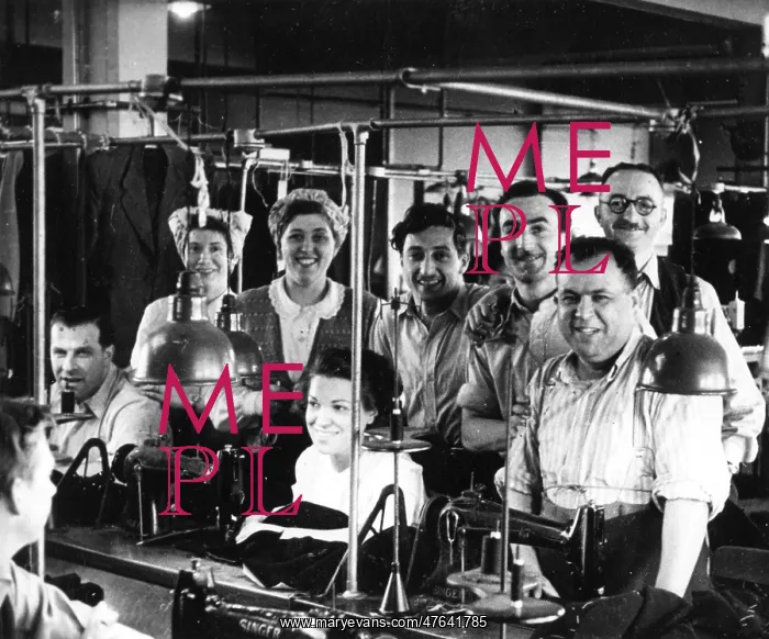 : Men and women in a tailors workshop : Men and women in a tailors workshop