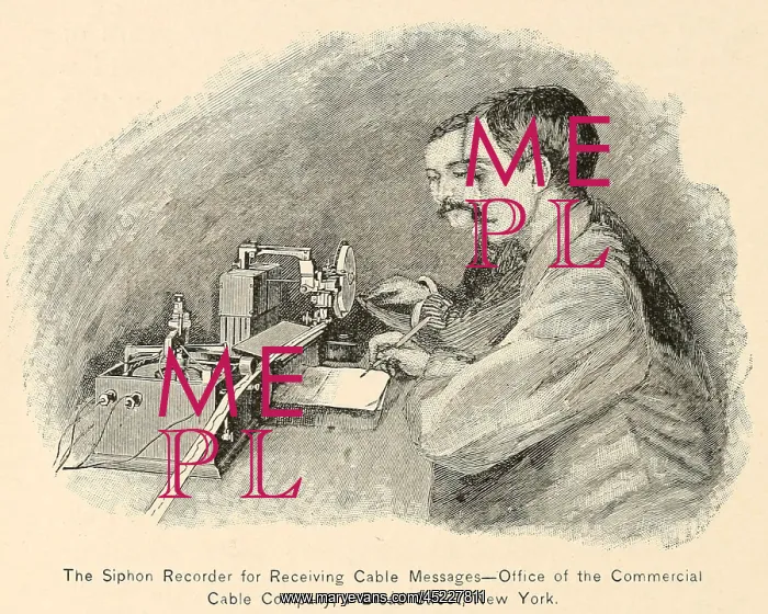 : Men working at a Siphon recorder for receiving ? : Men working at a Siphon recorder for receiving ?
