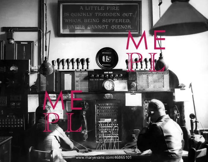 : Men working at watchroom telephone switchboard : Men working at watchroom telephone switchboard
