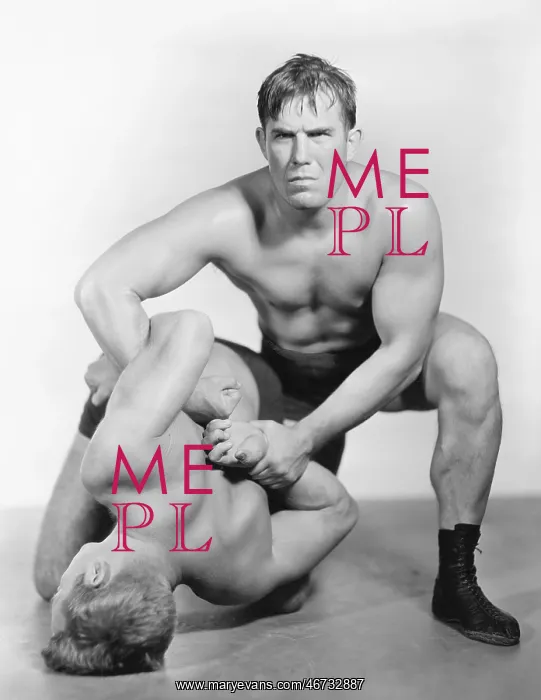 : Two men wrestling with each other : Two men wrestling with each other