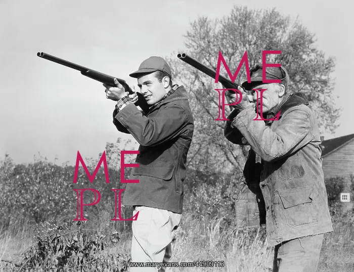 : Men Young Senior with Shot Guns Aiming Towards Camera : Men Young Senior with Shot Guns Aiming Towards Camera