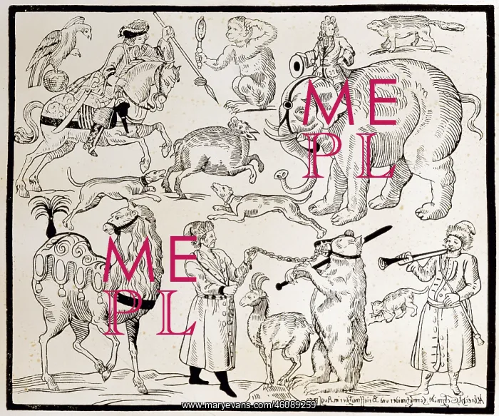 : Menagerie. fairs, announcement, menagerie, woodcut : Menagerie. fairs, announcement, menagerie, woodcut