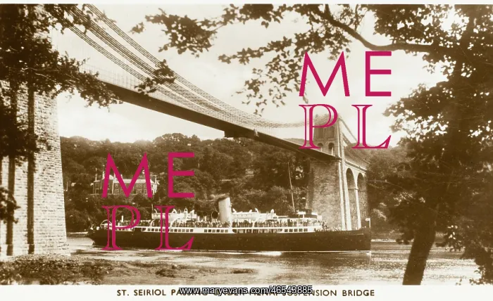 : Menai Bridge with steamship : Menai Bridge with steamship