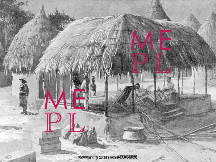 : Mendi expedition, Sierra Leone. Palaver hut used as mess : Mendi expedition, Sierra Leone. Palaver hut used as mess