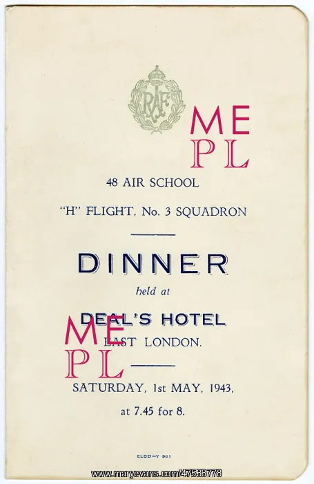 : Menu for 48 Air School dinner : Menu for 48 Air School dinner