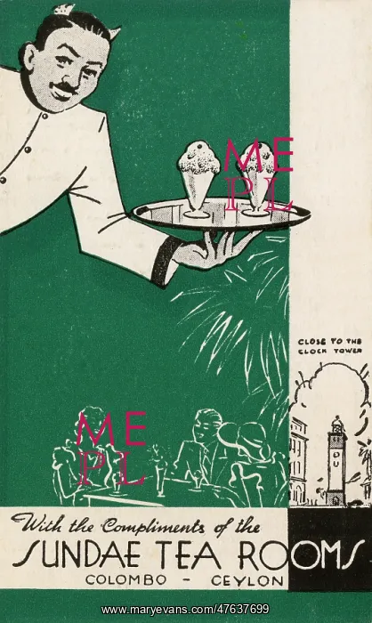 : Menu card, Sundae Tea Rooms, Colombo, Ceylon : Menu card, Sundae Tea Rooms, Colombo, Ceylon