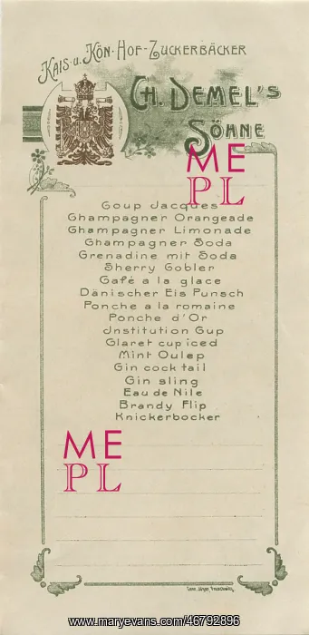 : Menu of confectionery Demel in Vienna : Menu of confectionery Demel in Vienna