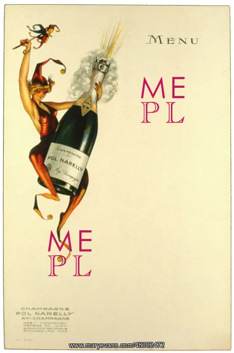 : Menu design featuring Pol Narelly Champagne : Menu design featuring Pol Narelly Champagne