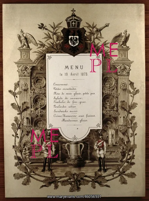 : Menu for the dinner at the Prussian court : Menu for the dinner at the Prussian court