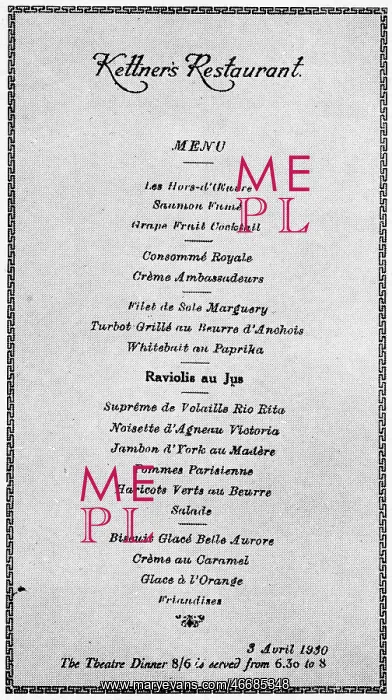 : Menu for Kettner's restaurant : Menu for Kettner's restaurant
