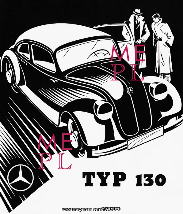  : Mercedes. Black and white illustration of Mercedes 130