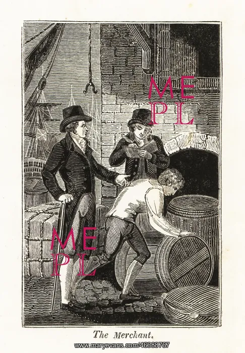 : Merchant and clerk checking freight at the docks : Merchant and clerk checking freight at the docks