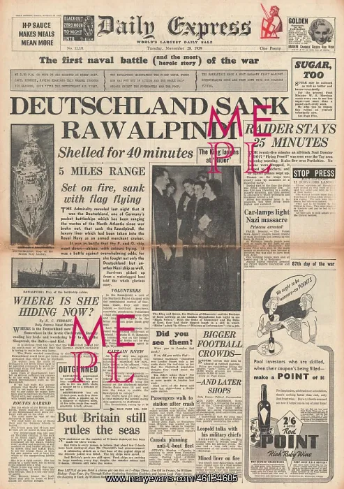 : Merchant cruiser HMS Rawalpindi sunk : Merchant cruiser HMS Rawalpindi sunk