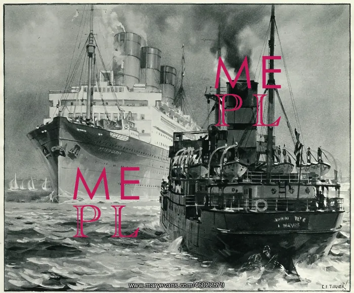 : Merchant Steamer & Passenger Liner in the Brambles Channel : Merchant Steamer & Passenger Liner in the Brambles Channel
