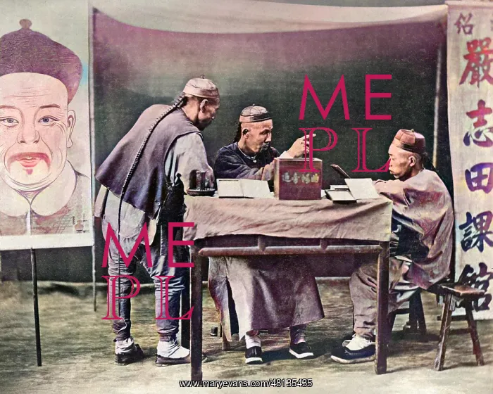 : Merchants at a table, China : Merchants at a table, China