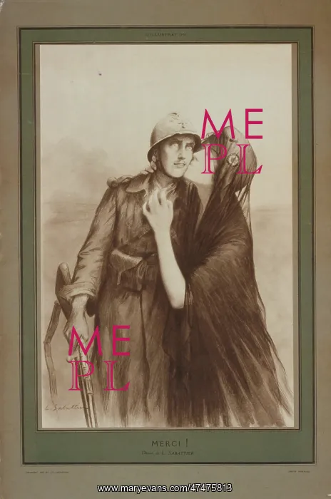 : Merci!. A female allegory of France, wearing a Phrygian cap : Merci!. A female allegory of France, wearing a Phrygian cap
