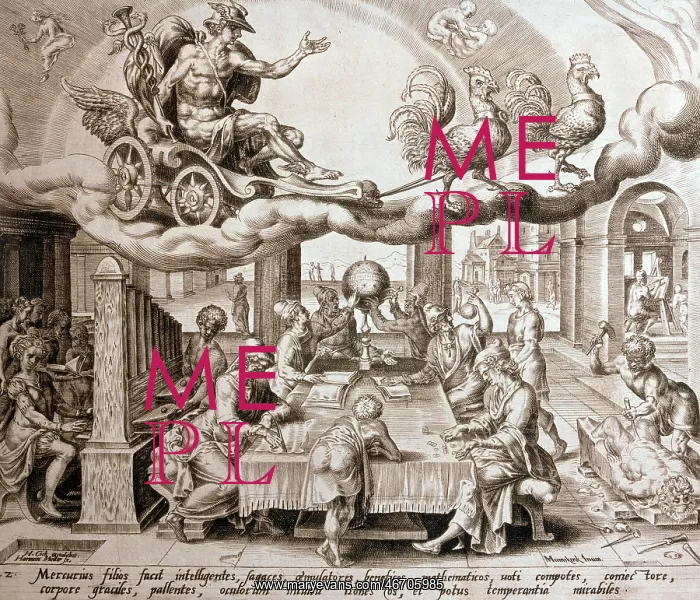 : Mercury, carryied on cart by two cocks : Mercury, carryied on cart by two cocks