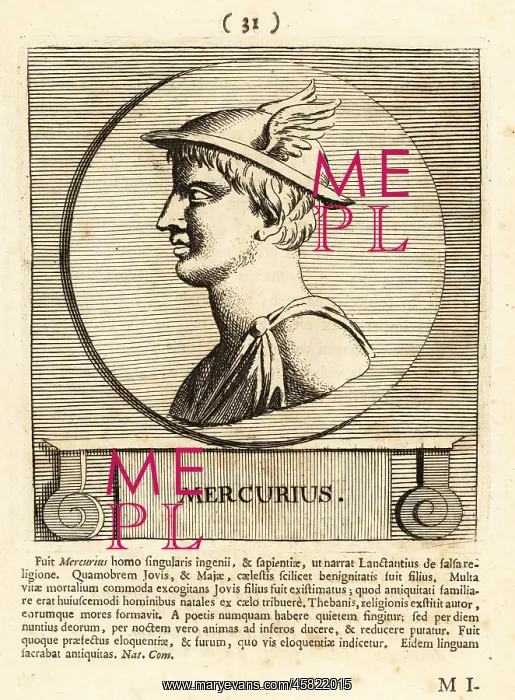 : Mercury, Roman god of communication in winged hat : Mercury, Roman god of communication in winged hat
