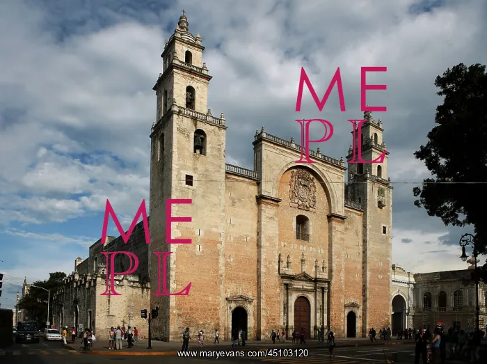 : Merida. Low angle view of the Catedral de San Ildefonso : Merida. Low angle view of the Catedral de San Ildefonso