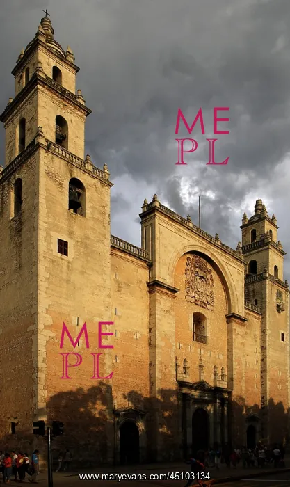 : Merida. Oblique low angle view of the Catedral de San Ildefonso : Merida. Oblique low angle view of the Catedral de San Ildefonso