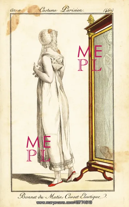 : Merveilleuse in front of a mirror, Paris, 1803 : Merveilleuse in front of a mirror, Paris, 1803
