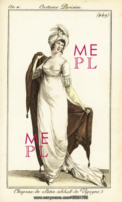 : Merveilleuse in opera gown, Paris, 1803 : Merveilleuse in opera gown, Paris, 1803