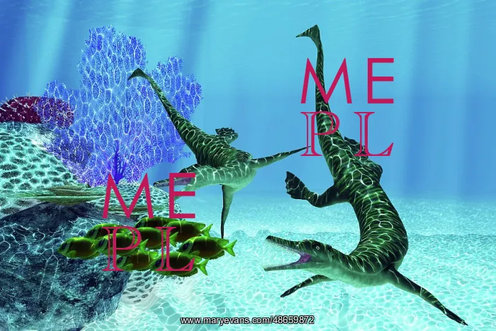 : Two Mesosaurus predators chasing a school of lemonpeel : Two Mesosaurus predators chasing a school of lemonpeel