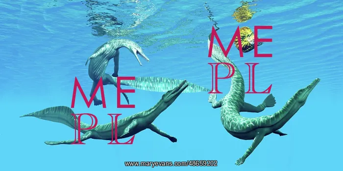 : Mesosaurus reptiles chase after an ammonite : Mesosaurus reptiles chase after an ammonite