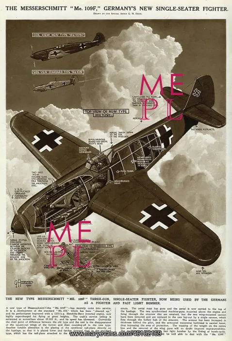 : Messerschmitt ME 109F fighter plane by G. H. Davis : Messerschmitt ME 109F fighter plane by G. H. Davis