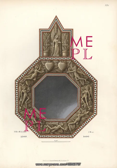 : Metal mirror decorated with angels and hearts : Metal mirror decorated with angels and hearts