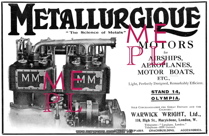 : Metallurgique Aero Engines - Concessionaires Warwick Wright : Metallurgique Aero Engines - Concessionaires Warwick Wright