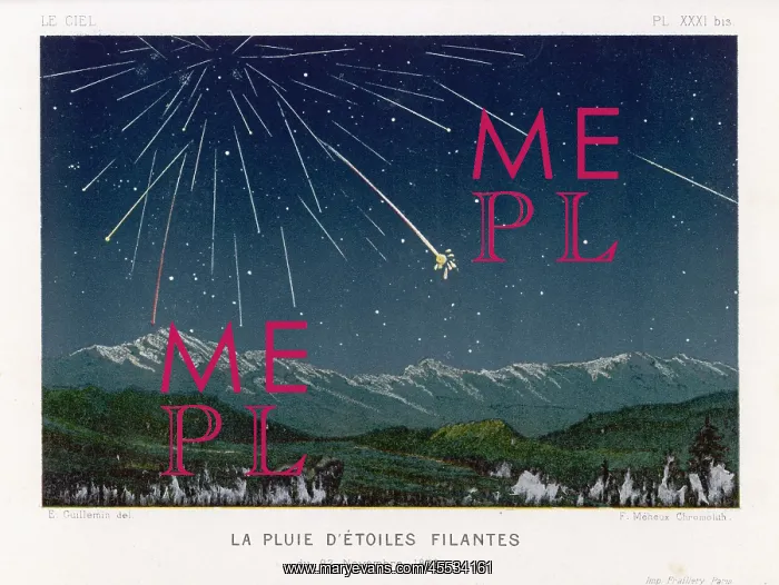 : Meteorite. Shooting stars - the meteorite shower of November 1872, seen over hills : Meteorite. Shooting stars - the meteorite shower of November 1872, seen over hills