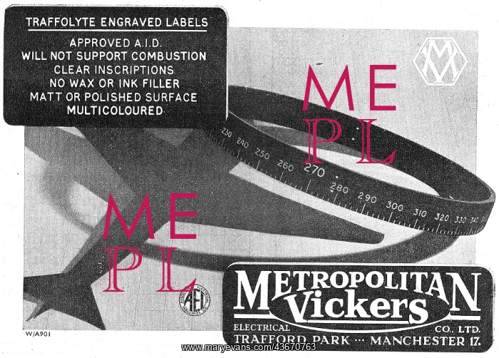 : Metropolitan Vickers Traffolyte Engraved Labels : Metropolitan Vickers Traffolyte Engraved Labels