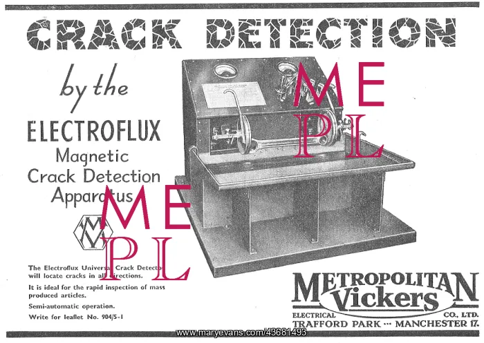 : Metrovick Electroflux Crack Detection Apparatus : Metrovick Electroflux Crack Detection Apparatus