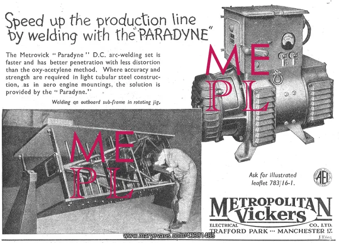 : Metrovick Paradyne Arc-Welding Set 1947 : Metrovick Paradyne Arc-Welding Set 1947
