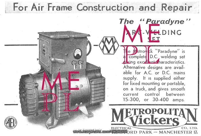 : Metrovick PARADYNE Arc-Welding Set : Metrovick PARADYNE Arc-Welding Set