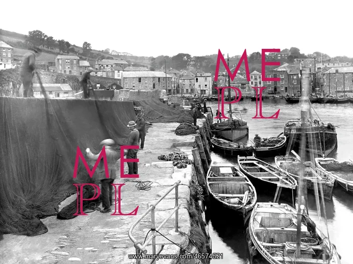  : Mevagissey, Spreading the Nets to dry 1924
