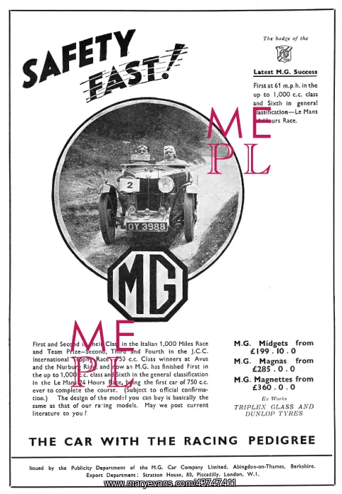  : MG Cars 1933