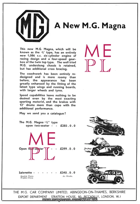 : MG Magna 1933 Advert : MG Magna 1933 Advert
