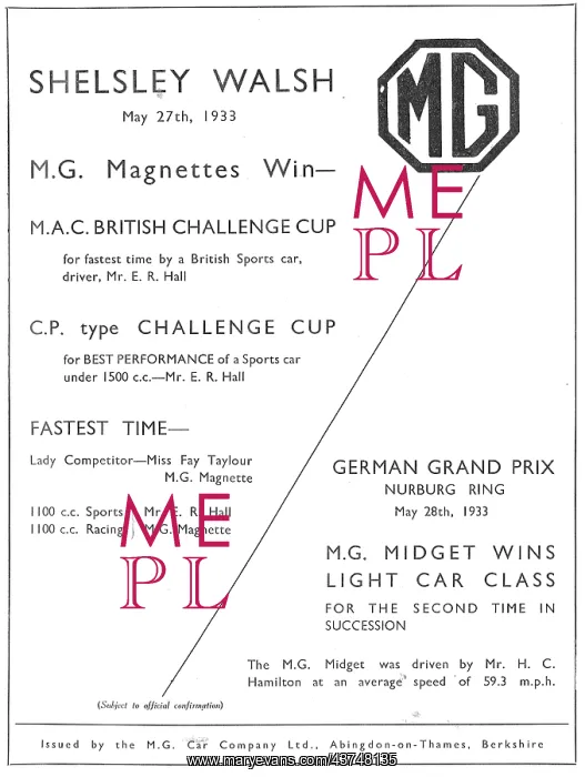 : MG Magnette 1933 Advert - M.G.Midget 1933 : MG Magnette 1933 Advert - M.G.Midget 1933