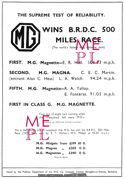 : MG Midget MG Magna MG Magnette 1933 : MG Midget MG Magna MG Magnette 1933