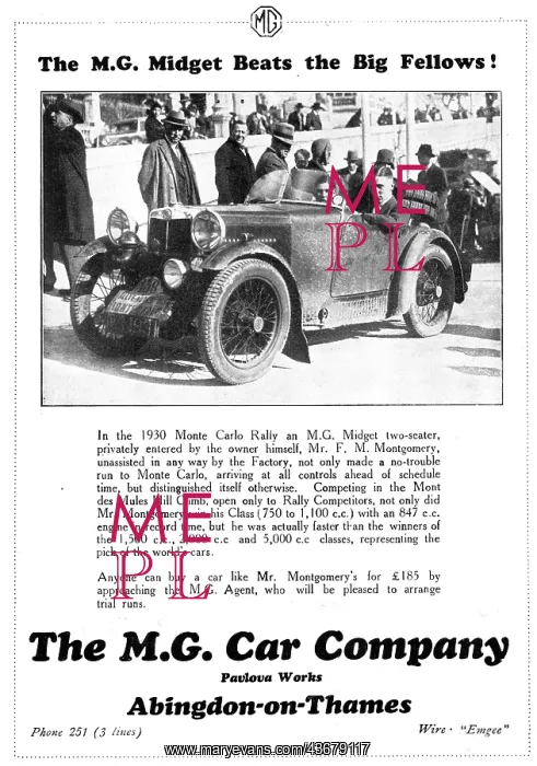: MG Midget Two Seater 1930 Advert : MG Midget Two Seater 1930 Advert