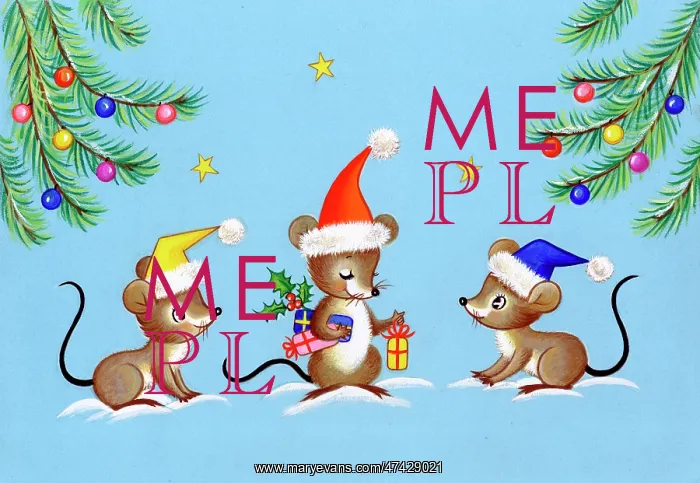  : Three mice with Christmas presents and Christmas trees