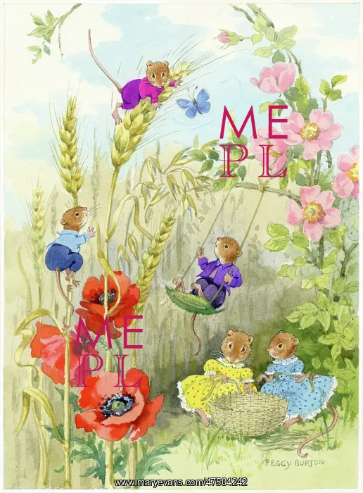 : Mice climbing up barley stalks and on a swing : Mice climbing up barley stalks and on a swing