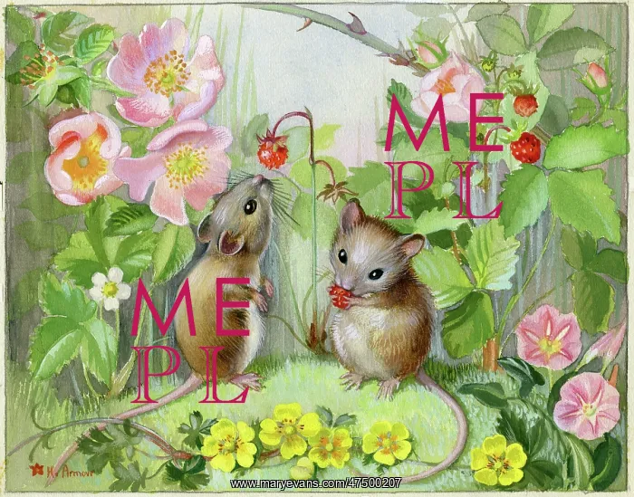 : Two Mice eating wild strawberries : Two Mice eating wild strawberries
