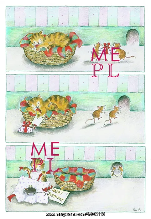 : Mice giving a present to a cat : Mice giving a present to a cat